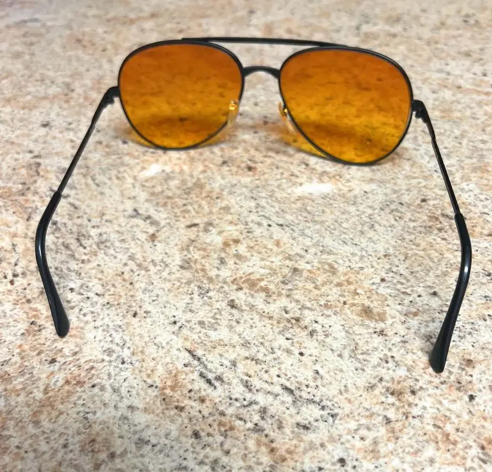 Optirays Aviator Sunglasses with Orange Lenses and Brown Leather Case